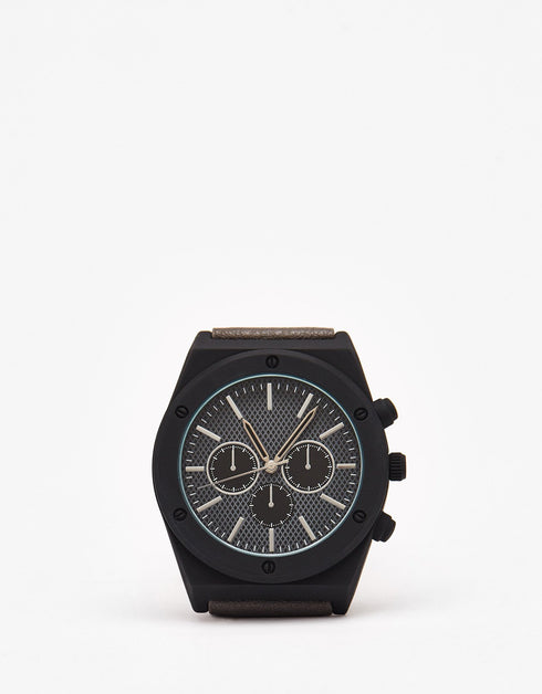 Watch with faux leather strap